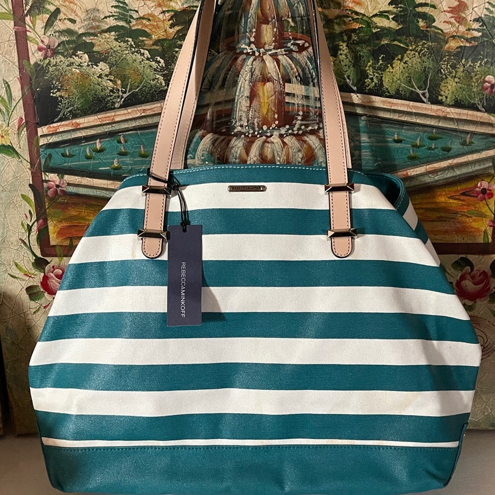 New - REBECCA MINKOFF Canvas Striped Cherish Totes